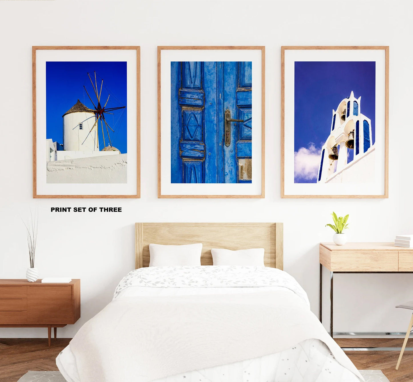 Santorini Print Set - Print Set of Three - Bold Blue Prints - Framed Prints Available - Greek Photography Prints - Greece Fine At Photo