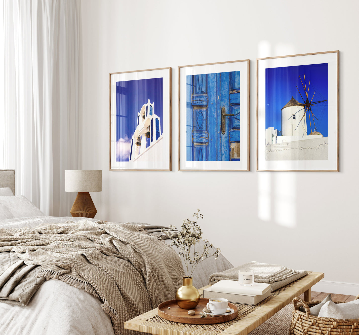 Santorini Print Set - Print Set of Three - Bold Blue Prints - Framed Prints Available - Greek Photography Prints - Greece Fine At Photo