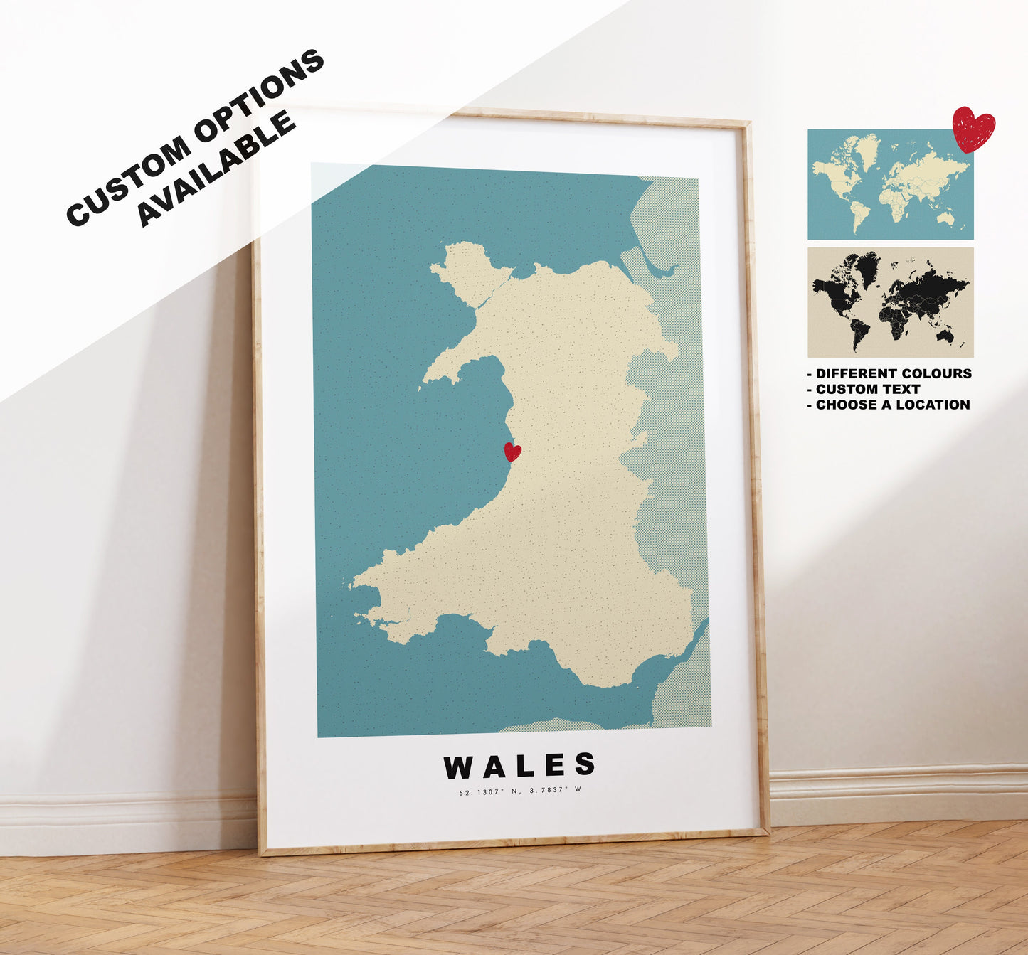 Wales Map Print - Personalised Map Gift - Framed or Canvas Options Available - Custom Text Options - Personalised Gift - UK and Counties