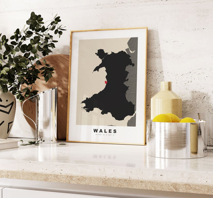 Wales Map Print - Personalised Map Gift - Framed or Canvas Options Available - Custom Text Options - Personalised Gift - UK and Counties