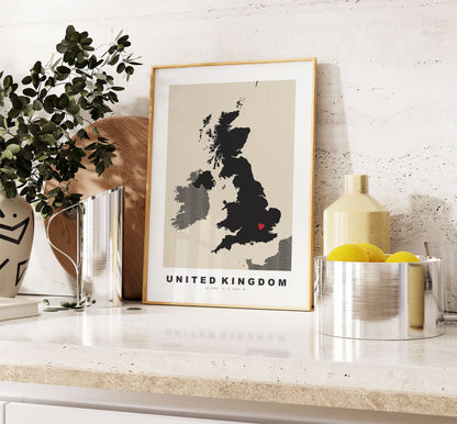 UK Map Print - Personalised Map Gift - Framed or Canvas Options Available - Custom Text Options - Personalised Gift - UK and Counties