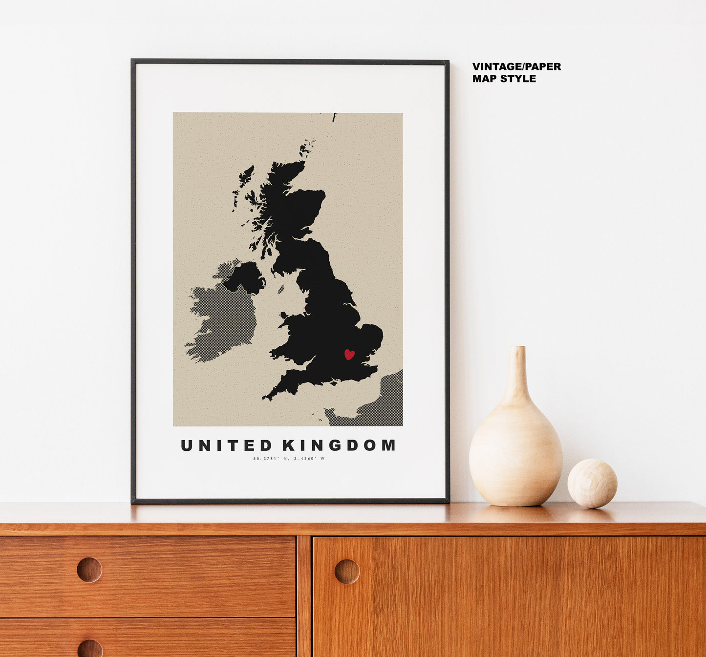 UK Map Print - Personalised Map Gift - Framed or Canvas Options Available - Custom Text Options - Personalised Gift - UK and Counties