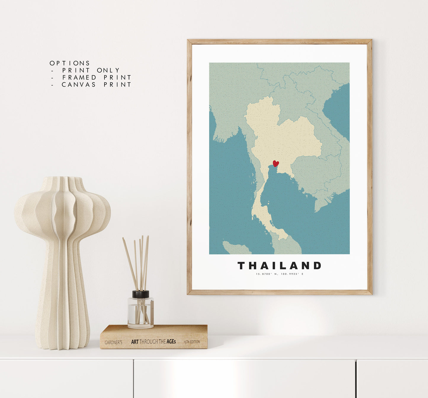 Thailand Map Print - Personalised Map Gift - Framed or Canvas Options Available - Custom Text Options - Personalised Gift - Asia