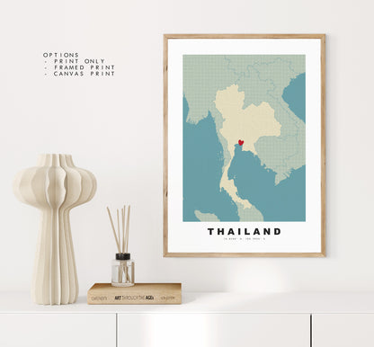 Thailand Map Print - Personalised Map Gift - Framed or Canvas Options Available - Custom Text Options - Personalised Gift - Asia