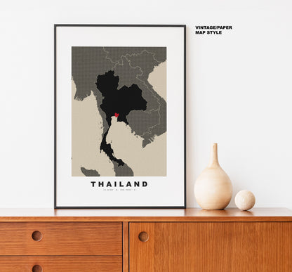 Thailand Map Print - Personalised Map Gift - Framed or Canvas Options Available - Custom Text Options - Personalised Gift - Asia