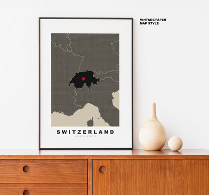 Switzerland Map Print - Personalised Map Gift - Framed or Canvas Options Available - Custom Text Options - Personalised Gift - Europe