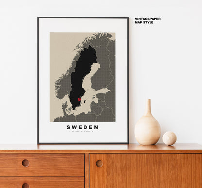 Sweden Map Print - Personalised Map Gift - Framed or Canvas Options Available - Custom Text Options - Personalised Gift - Europe