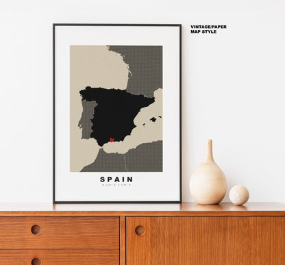 Spain Map Print - Personalised Map Gift - Framed or Canvas Options Available - Custom Text Options - Personalised Gift - Europe - Spain & Islands