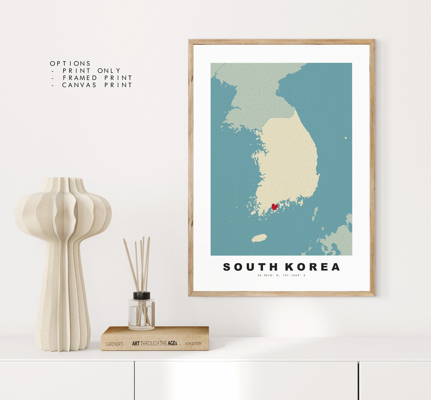 South Korea Map Print - Personalised Map Gift - Framed or Canvas Options Available - Custom Text Options - Personalised Gift - Asia