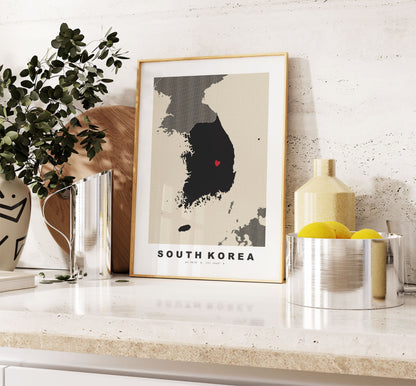 South Korea Map Print - Personalised Map Gift - Framed or Canvas Options Available - Custom Text Options - Personalised Gift - Asia