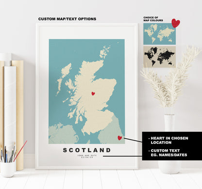 Scotland Map Print - Personalised Map Gift - Framed or Canvas Options Available - Custom Text Options - Personalised Gift - UK and Counties