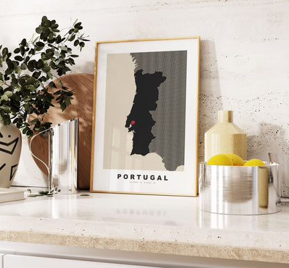 Portugal Map Print - Personalised Map Gift - Framed or Canvas Options Available - Custom Text Options - Personalised Gift - Europe - Portugal & Islands