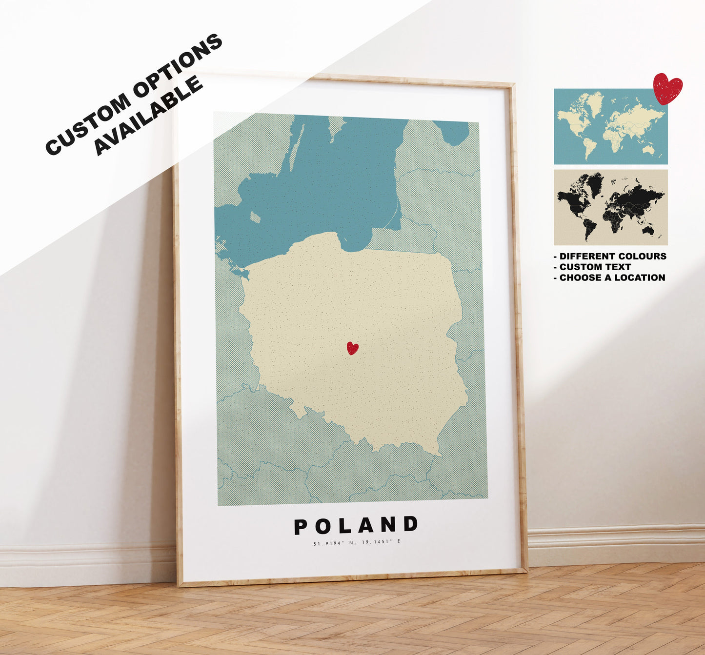 Poland Map Print - Personalised Map Gift - Framed or Canvas Options Available - Custom Text Options - Personalised Gift - Europe