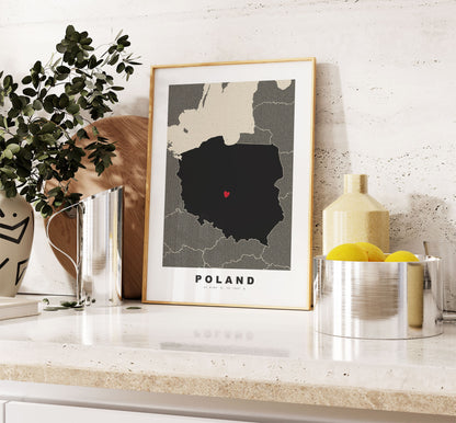 Poland Map Print - Personalised Map Gift - Framed or Canvas Options Available - Custom Text Options - Personalised Gift - Europe