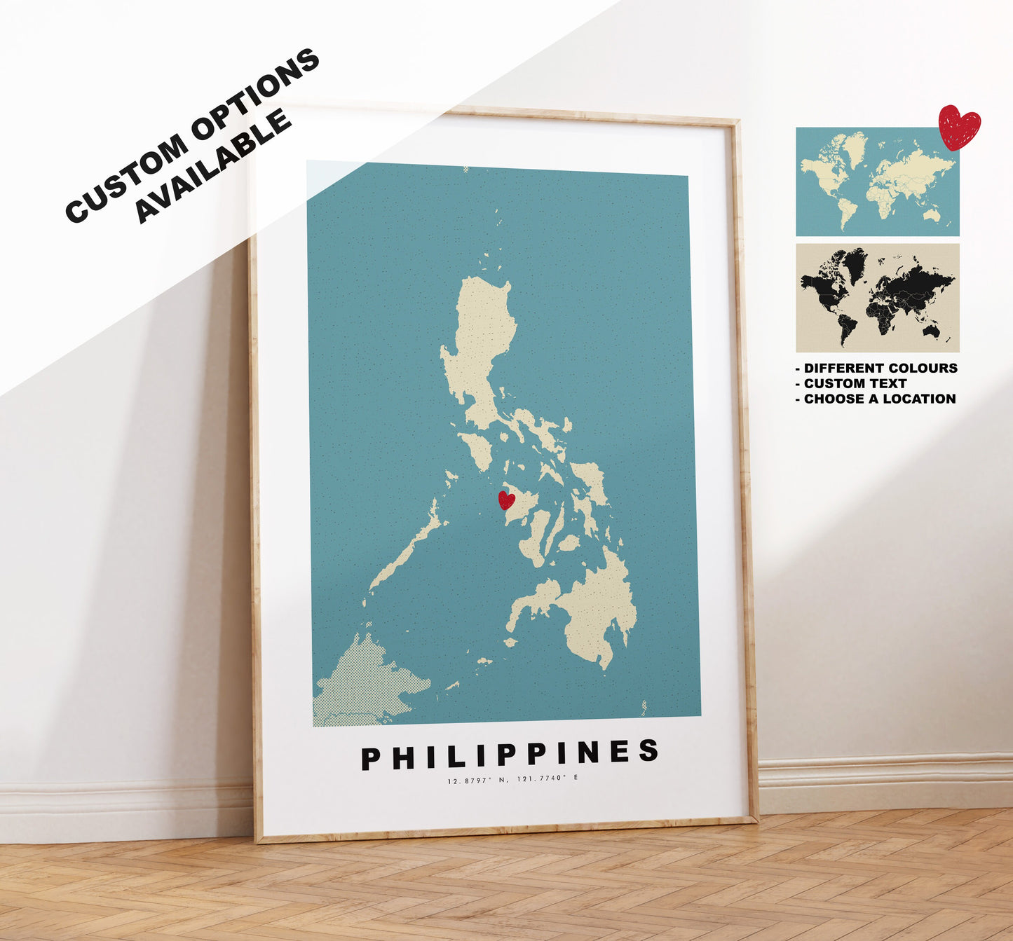 Philippines Map Print - Personalised Map Gift - Framed or Canvas Options Available - Custom Text Options - Personalised Gift - Asia