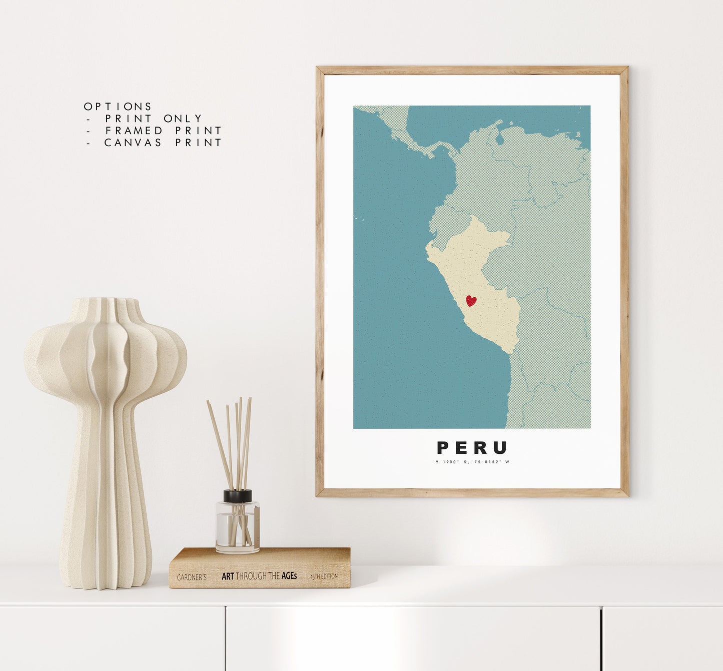 Peru Map Print - Personalised Map Gift - Framed or Canvas Options Available - Custom Text Options - Personalised Gift - South America