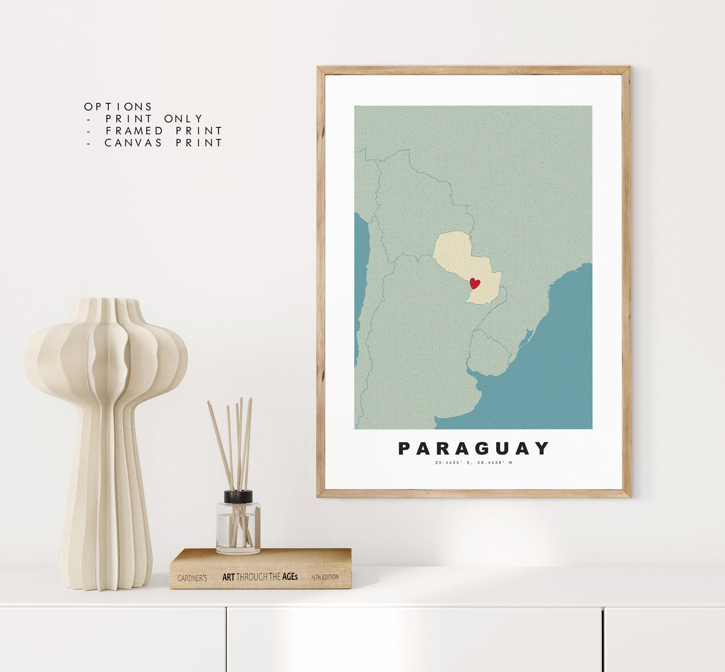 Paraguay Map Print - Personalised Map Gift - Framed or Canvas Options Available - Custom Text Options - Personalised Gift - South America