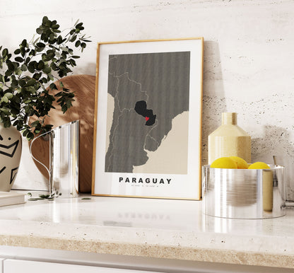 Paraguay Map Print - Personalised Map Gift - Framed or Canvas Options Available - Custom Text Options - Personalised Gift - South America