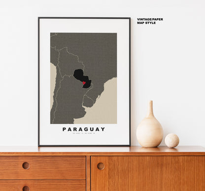 Paraguay Map Print - Personalised Map Gift - Framed or Canvas Options Available - Custom Text Options - Personalised Gift - South America