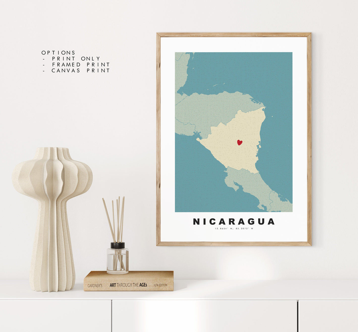 Nicaragua Map Print - Personalised Map Gift - Framed or Canvas Options Available - Custom Text Options - Personalised Gift - South America