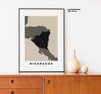 Nicaragua Map Print - Personalised Map Gift - Framed or Canvas Options Available - Custom Text Options - Personalised Gift - South America