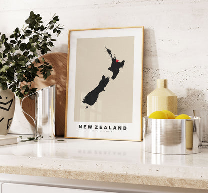 New Zealand Map Print - Personalised Map Gift - Framed or Canvas Options Available - Custom Text Options - Personalised Gift - Oceania