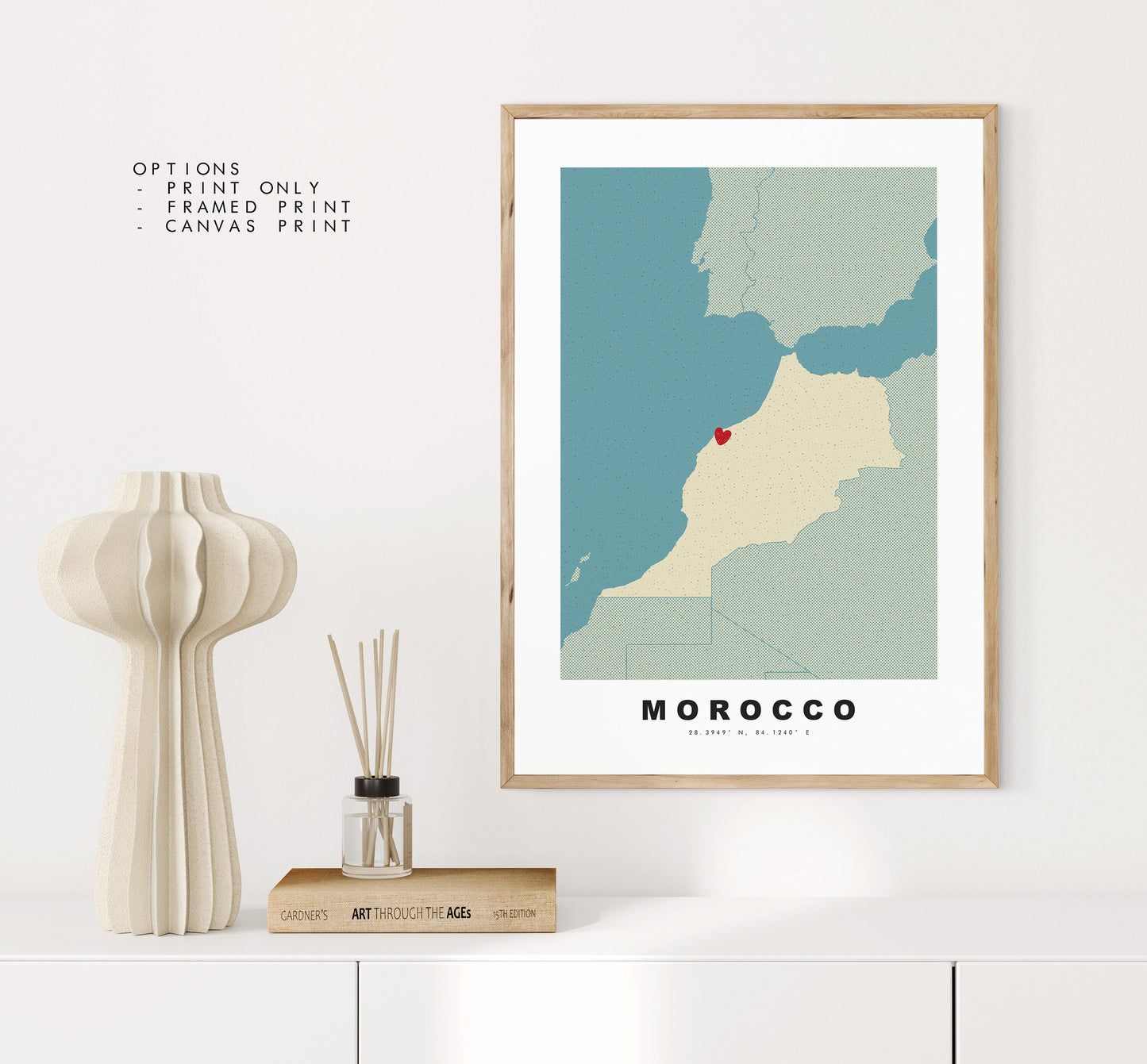 Morocco Map Print - Personalised Map Gift - Framed or Canvas Options Available - Custom Text Options - Personalised Gift - Africa