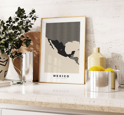 Mexico Map Print - Personalised Map Gift - Framed or Canvas Options Available - Custom Text Options - Personalised Gift - North America