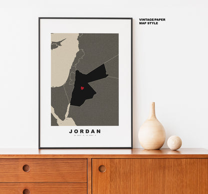 Jordan Map Print - Personalised Map Gift - Framed or Canvas Options Available - Custom Text Options - Personalised Gift - Middle East