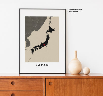 Japan Map Print - Personalised Map Gift - Framed or Canvas Options Available - Custom Text Options - Personalised Gift - Asia