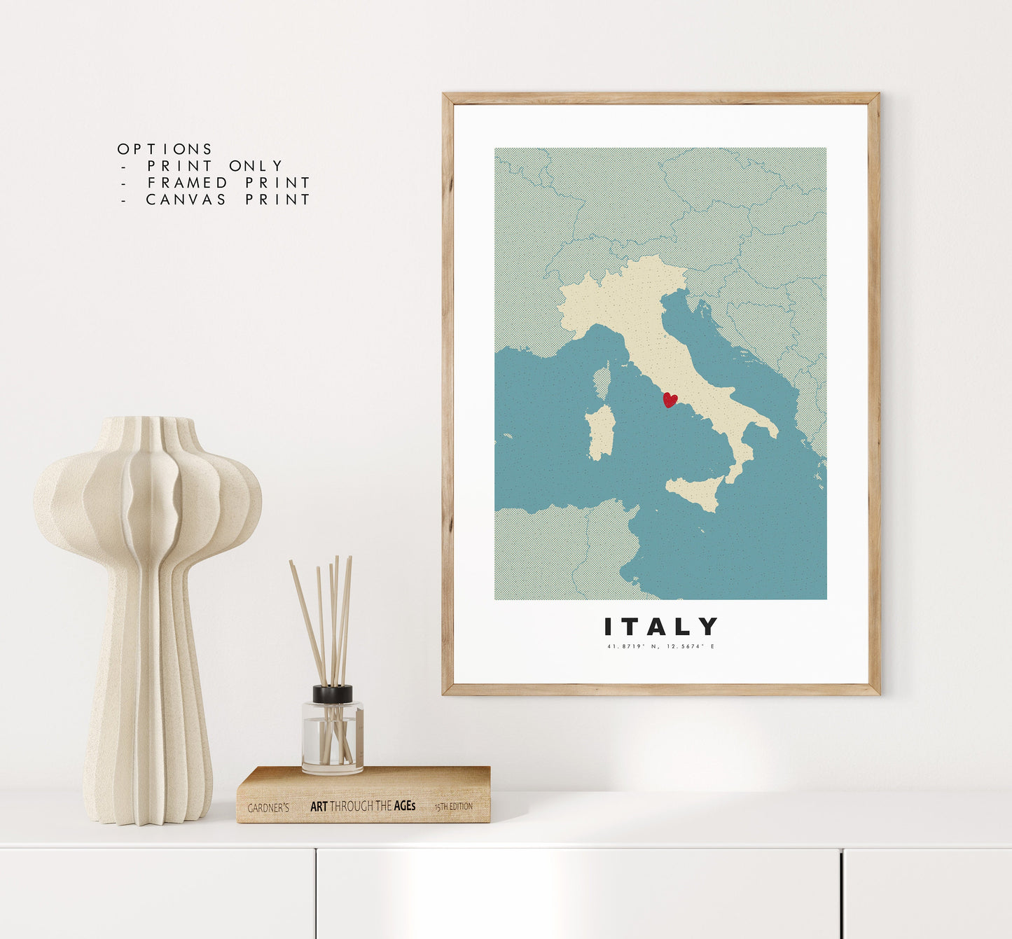 Italy Map Print - Personalised Map Gift - Framed or Canvas Options Available - Custom Text Options - Personalised Gift - Europe - Italy & Islands