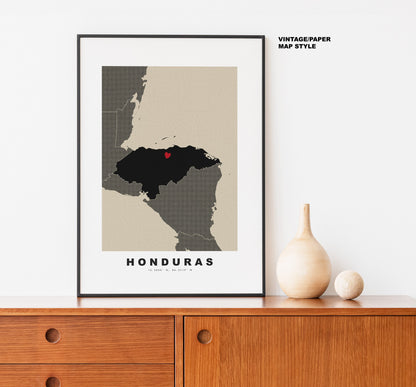 Honduras Map Print - Personalised Map Gift - Framed or Canvas Options Available - Custom Text Options - Personalised Gift - South America