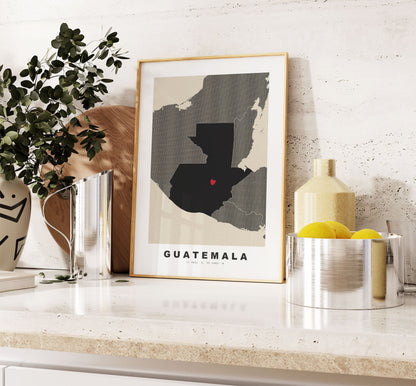 Guatemala Map Print - Personalised Map Gift - Framed or Canvas Options Available - Custom Text Options - Personalised Gift - South America