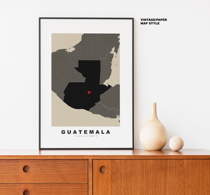 Guatemala Map Print - Personalised Map Gift - Framed or Canvas Options Available - Custom Text Options - Personalised Gift - South America