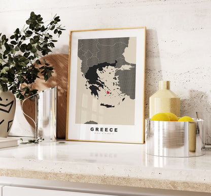 Greece Map Print - Personalised Map Gift - Framed or Canvas Options Available - Custom Text Options - Personalised Gift - Europe - Greece & Islands