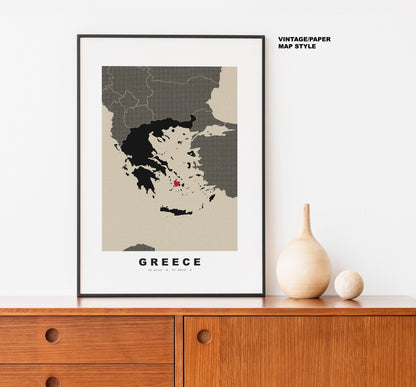 Greece Map Print - Personalised Map Gift - Framed or Canvas Options Available - Custom Text Options - Personalised Gift - Europe - Greece & Islands