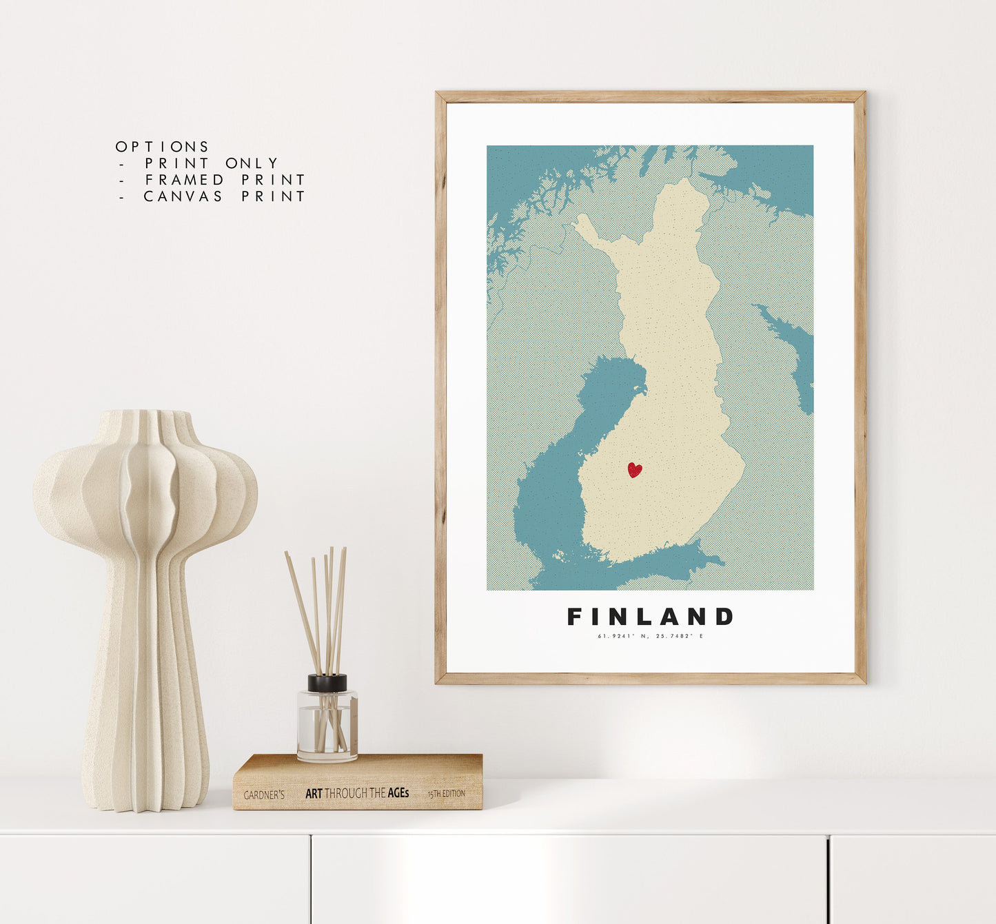 Finland Map Print - Personalised Map Gift - Framed or Canvas Options Available - Custom Text Options - Personalised Gift - Europe