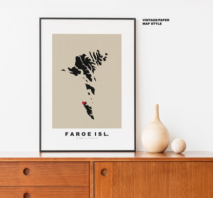 Faroe Islands Map Print - Personalised Map Gift - Framed or Canvas Options Available - Custom Text Options - Personalised Gift - Europe