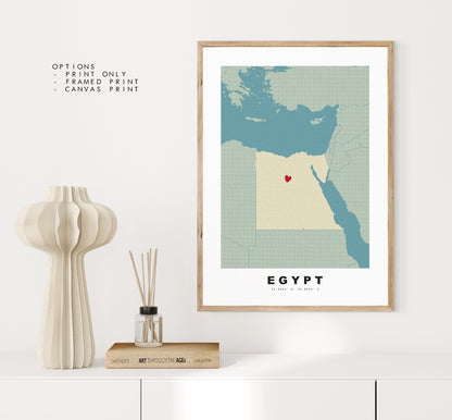 Egypt Map Print - Personalised Map Gift - Framed or Canvas Options Available - Custom Text Options - Personalised Gift - Africa