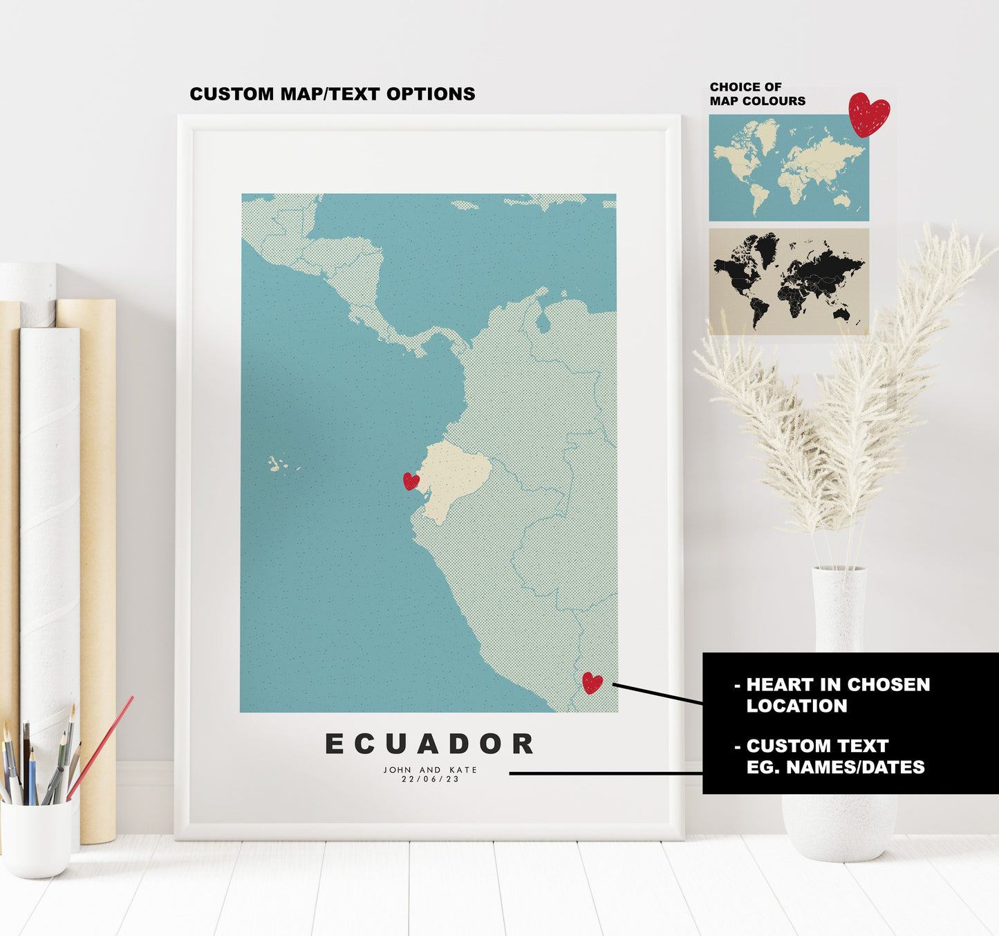 Ecuador Map Print - Personalised Map Gift - Framed or Canvas Options Available - Custom Text Options - Personalised Gift - South America