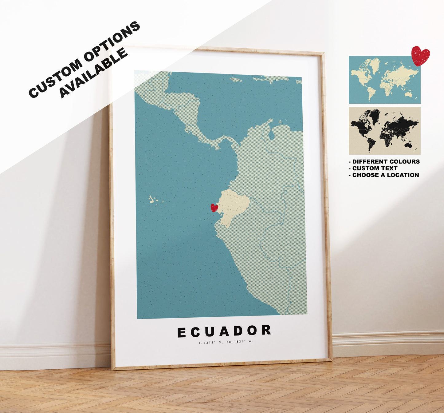 Ecuador Map Print - Personalised Map Gift - Framed or Canvas Options Available - Custom Text Options - Personalised Gift - South America