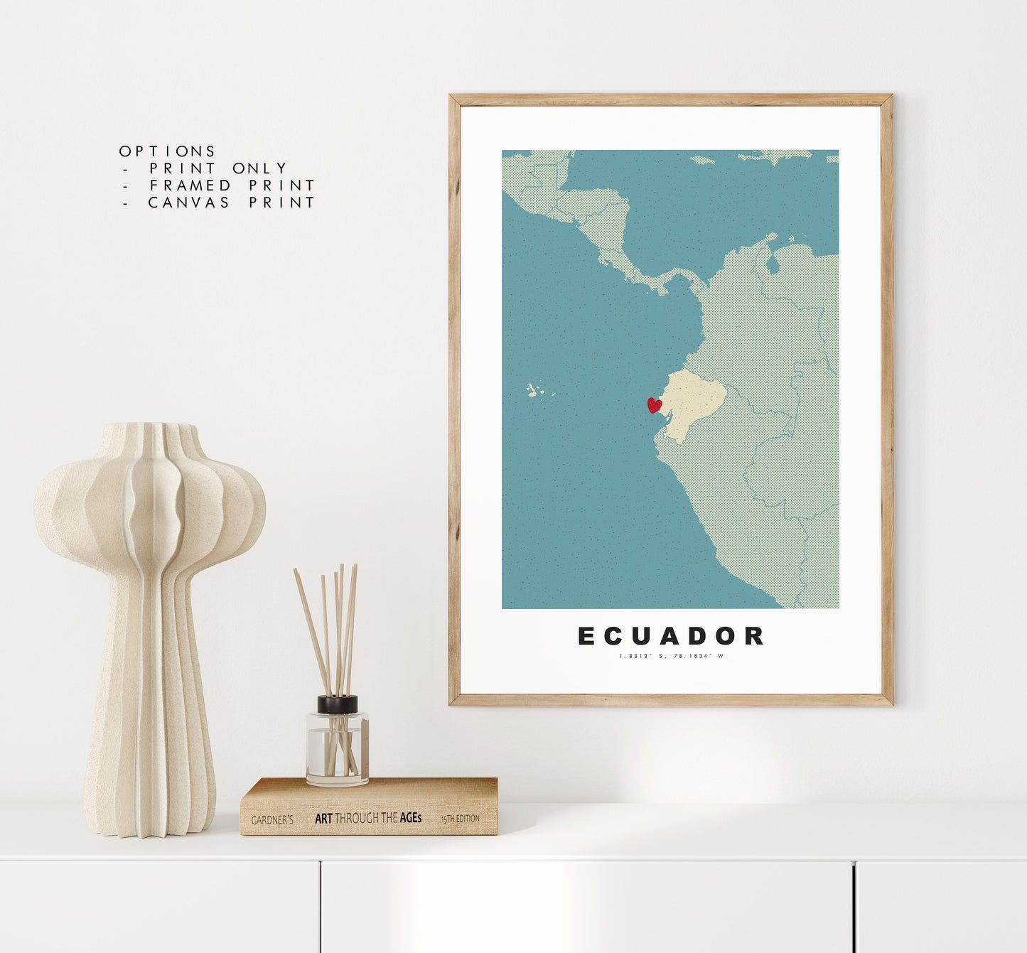 Ecuador Map Print - Personalised Map Gift - Framed or Canvas Options Available - Custom Text Options - Personalised Gift - South America