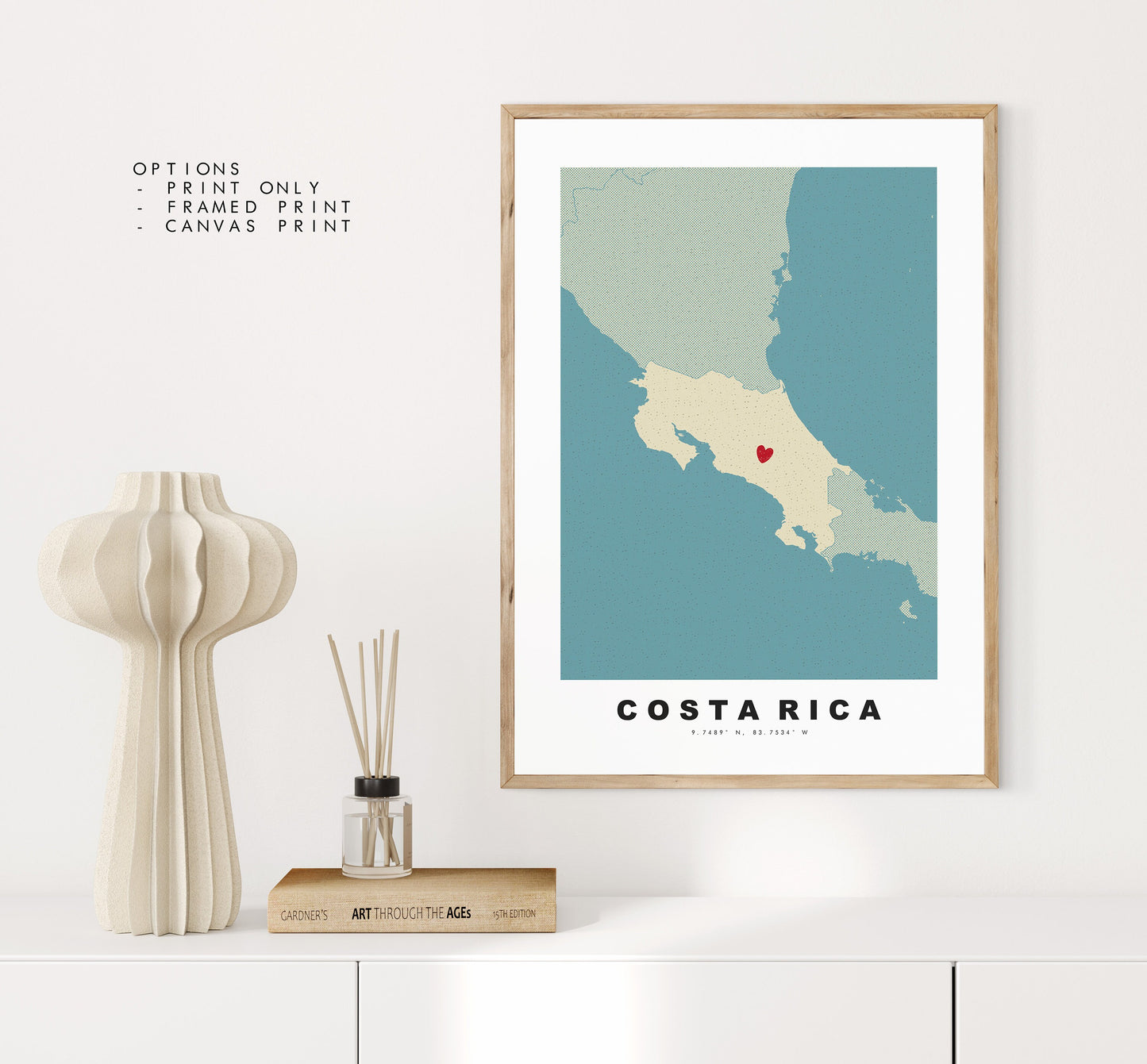 Costa Rica Map Print - Personalised Map Gift - Framed or Canvas Options Available - Custom Text Options - Personalised Gift - South America