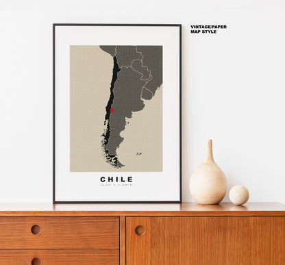 Chile Map Print - Personalised Map Gift - Framed or Canvas Options Available - Custom Text Options - Personalised Gift - South America