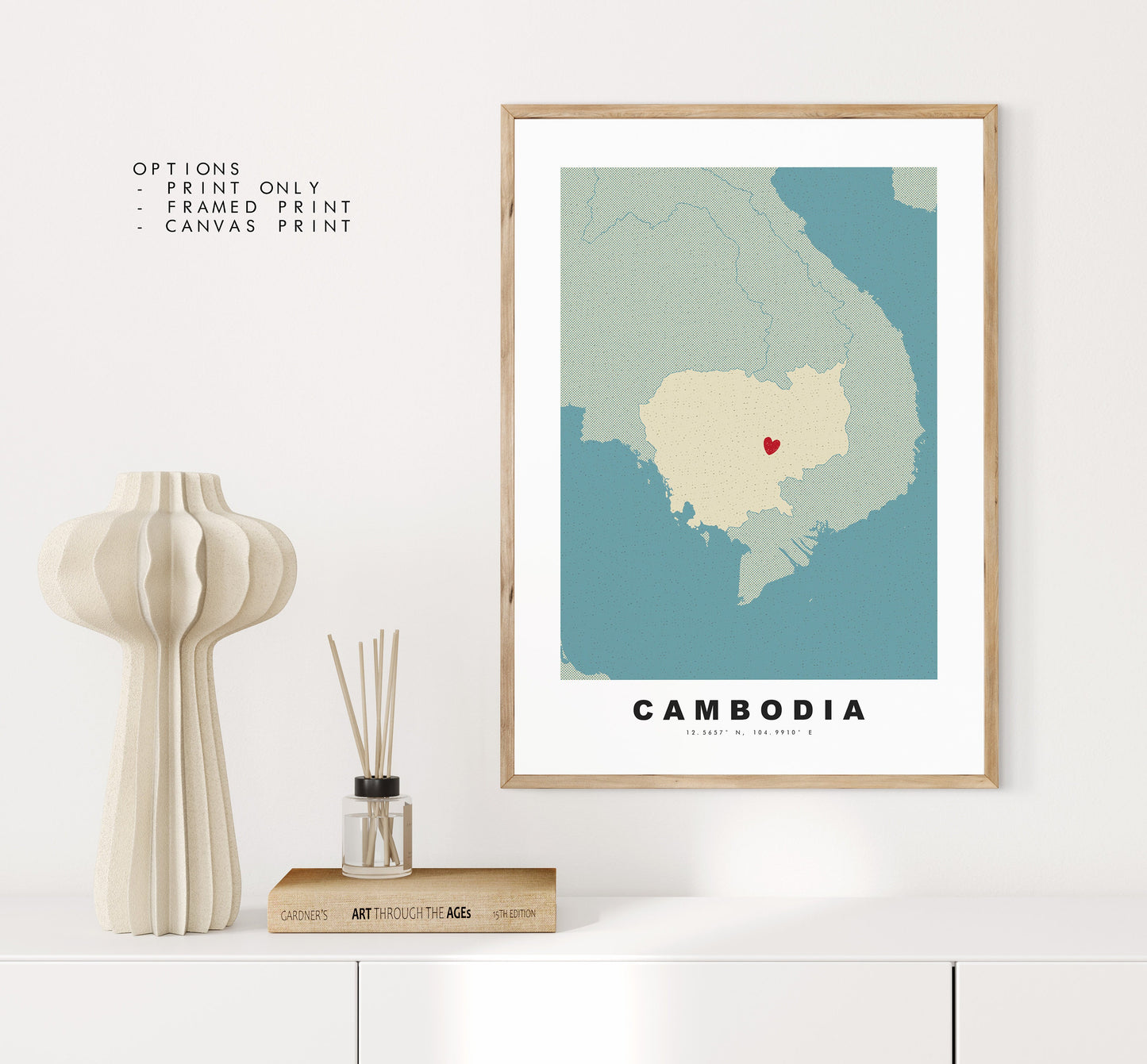 Cambodia Map Print - Personalised Map Gift - Framed or Canvas Options Available - Custom Text Options - Personalised Gift - Asia