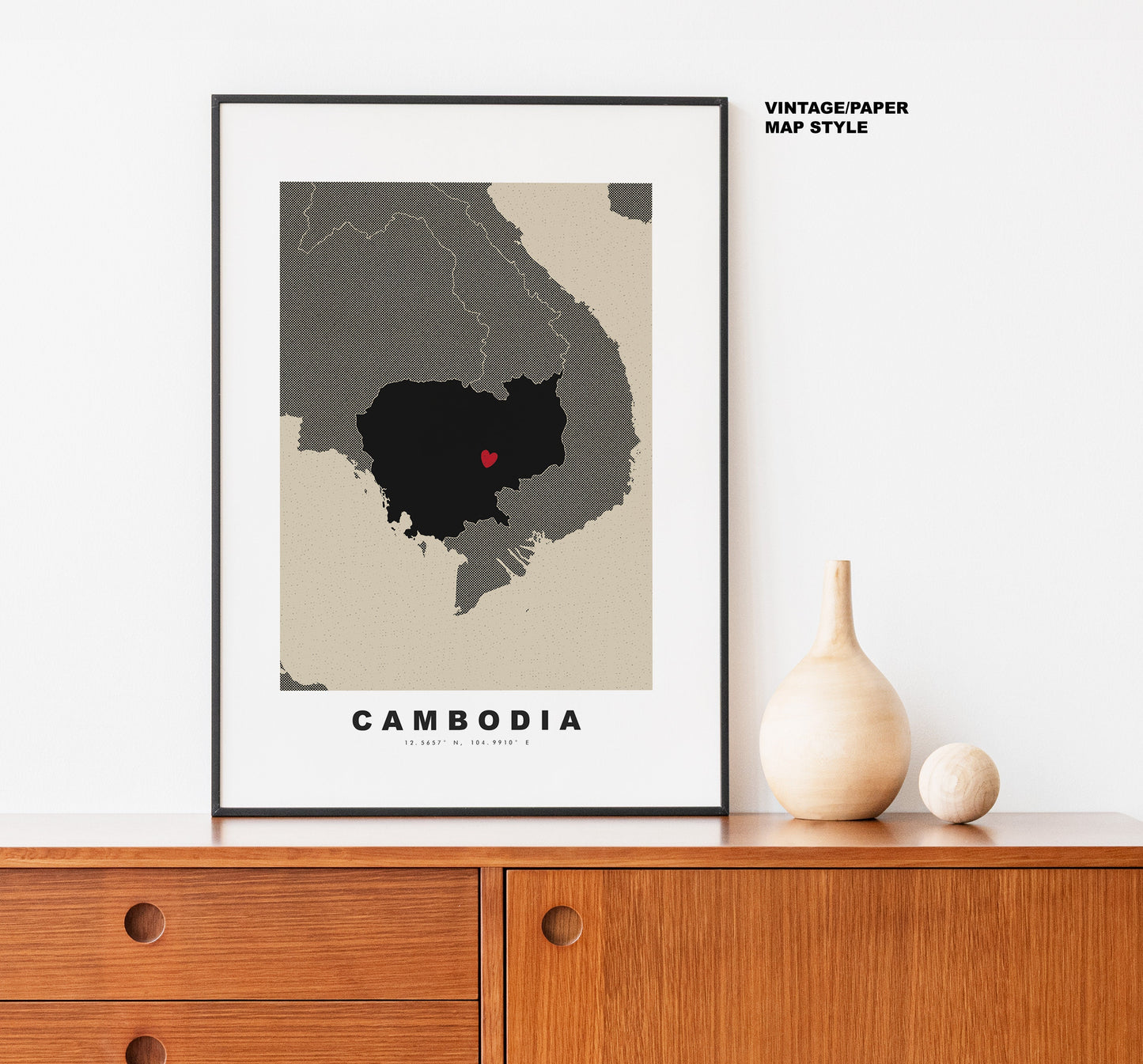 Cambodia Map Print - Personalised Map Gift - Framed or Canvas Options Available - Custom Text Options - Personalised Gift - Asia