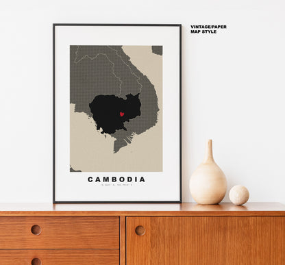 Cambodia Map Print - Personalised Map Gift - Framed or Canvas Options Available - Custom Text Options - Personalised Gift - Asia