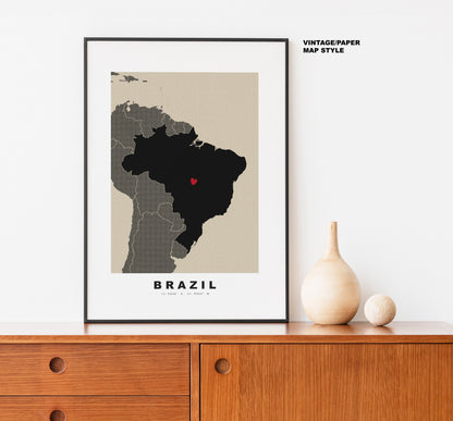 Brazil Map Print - Personalised Map Gift - Framed or Canvas Options Available - Custom Text Options - Personalised Gift - South America