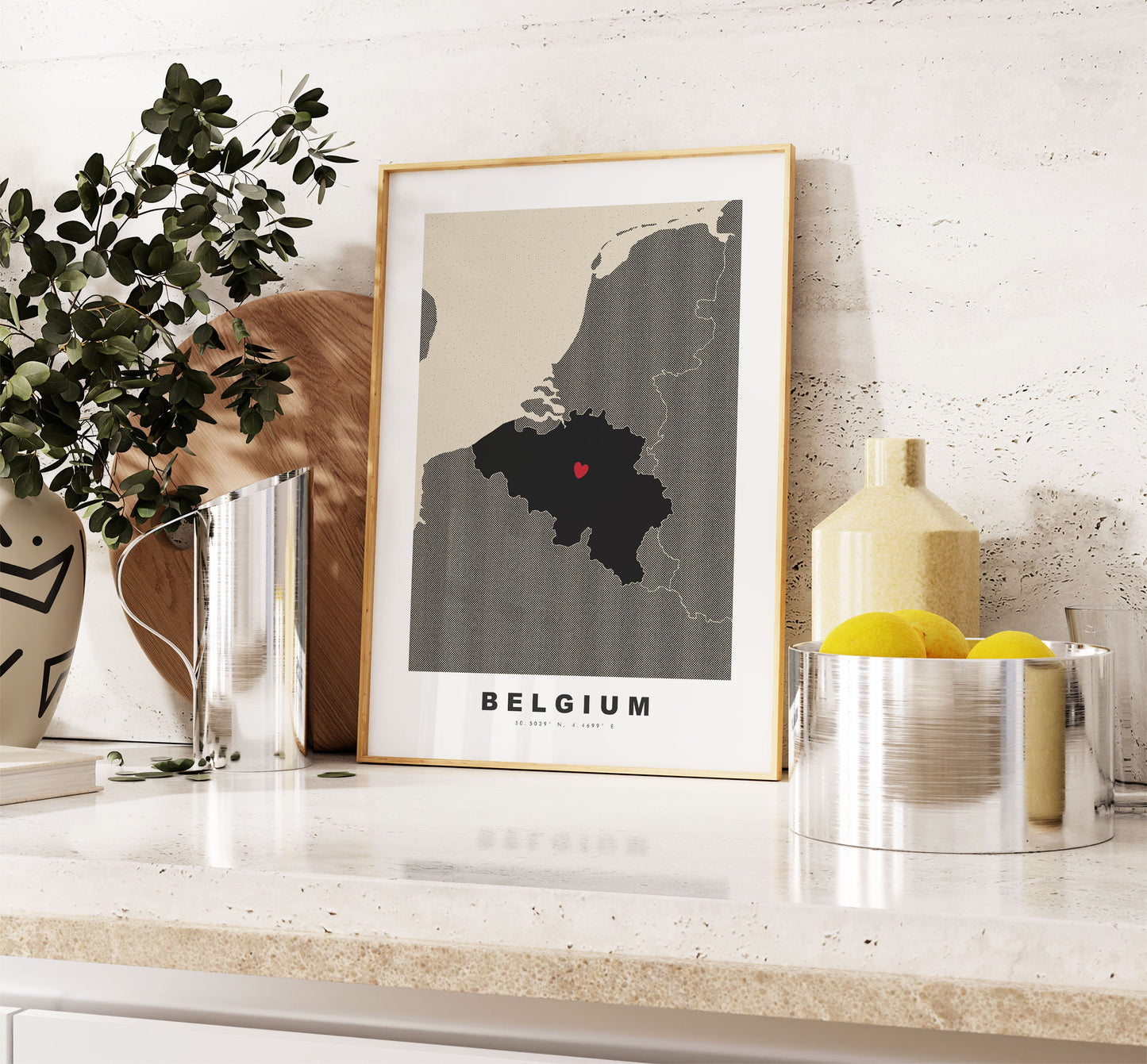 Belgium Map Print - Personalised Map Gift - Framed or Canvas Options Available - Custom Text Options - Personalised Gift - Europe