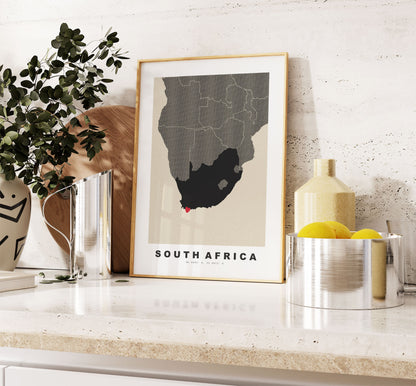 South Africa Map Print - Personalised Map Gift - Framed or Canvas Options Available - Custom Text Options - Personalised Gift - Africa